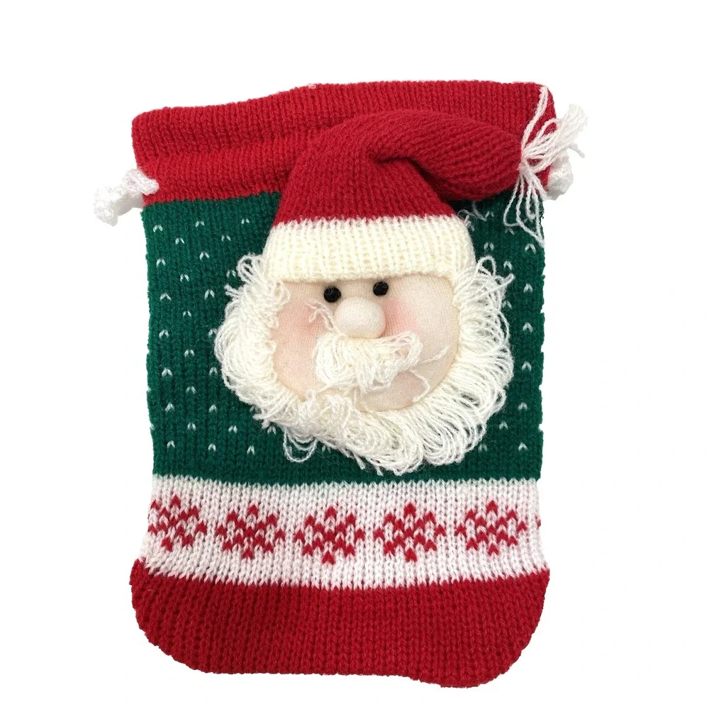 Christmas Knit Gift Bags with Draw String for Gifts or Candy Lot of 2 Santa Bags